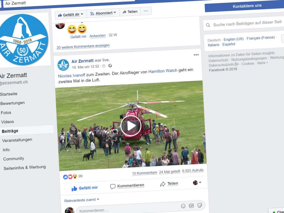 Screenshot Air Zermatt Facebook Livestream