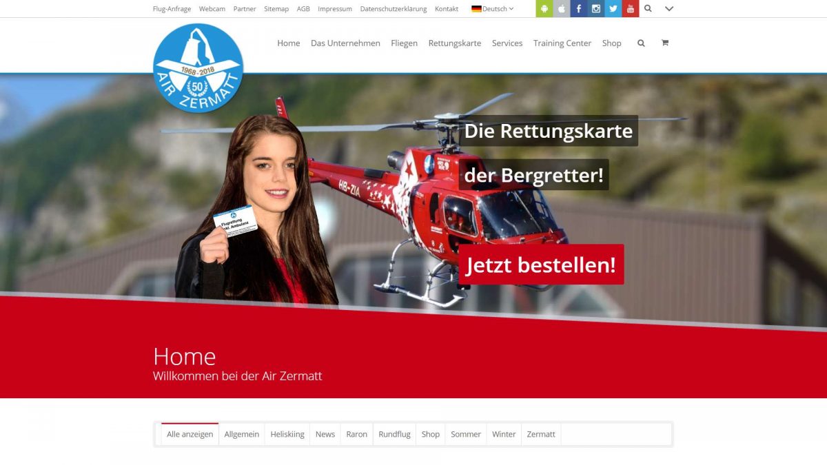 Screenshot Website Air Zermatt