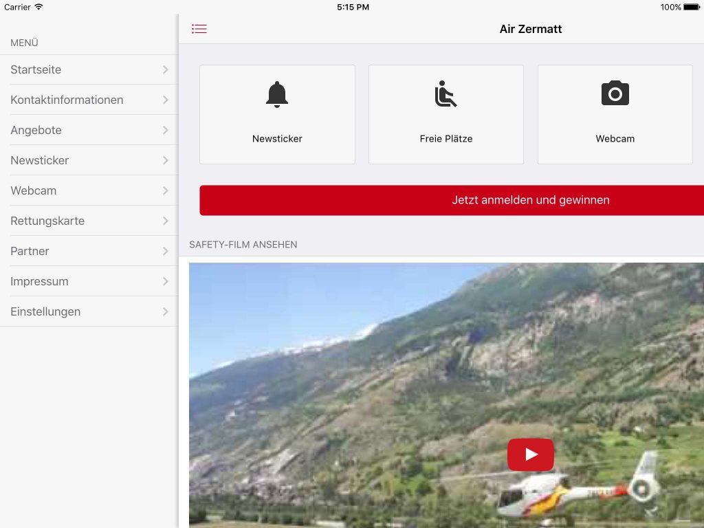 Screenshot Air Zermatt App